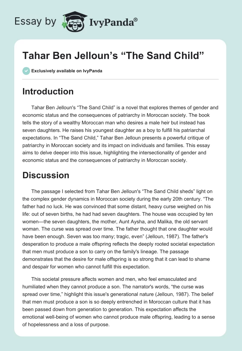 Tahar Ben Jelloun’s “The Sand Child”. Page 1