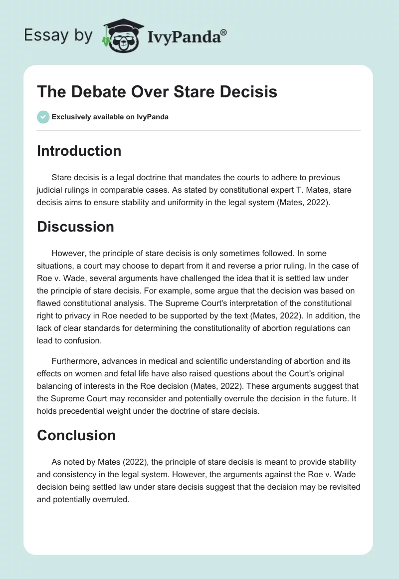 The Debate Over Stare Decisis. Page 1