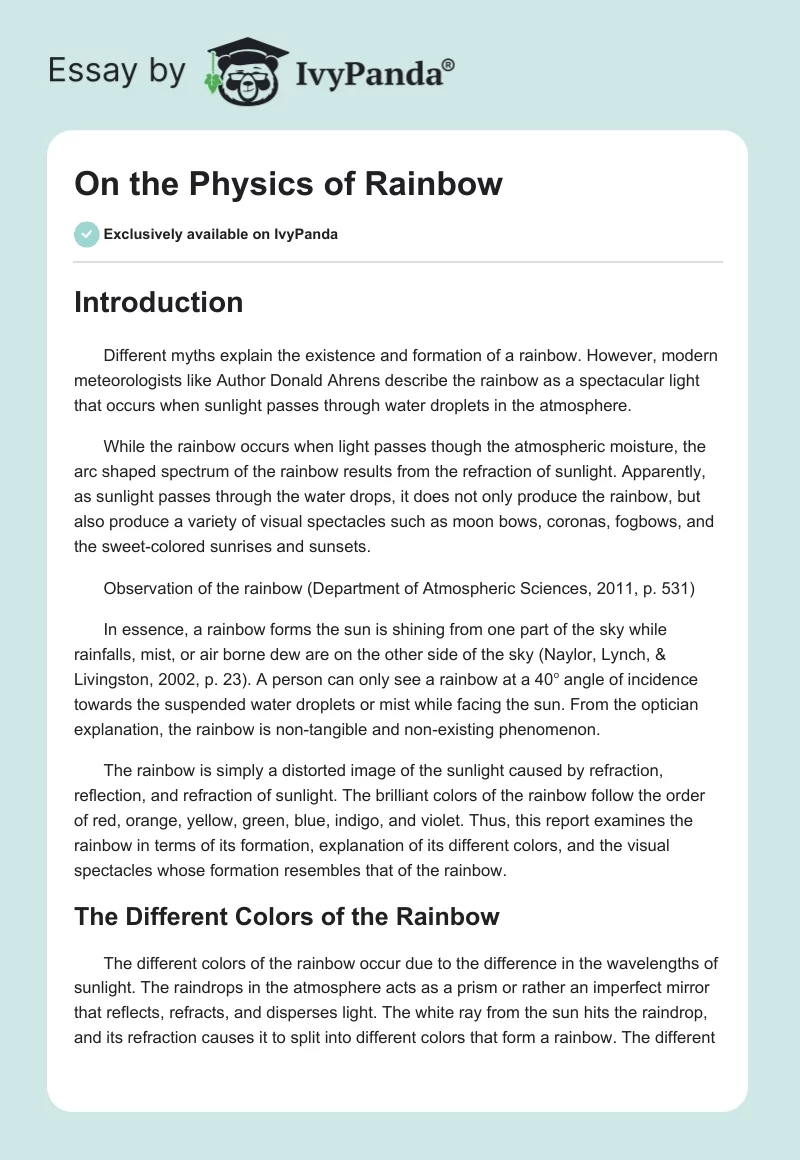 On the Physics of Rainbow. Page 1