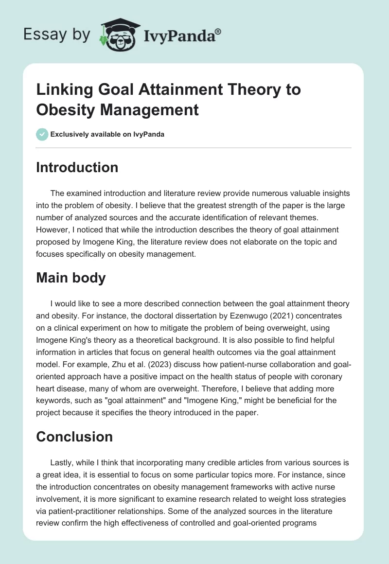 Linking Goal Attainment Theory to Obesity Management. Page 1