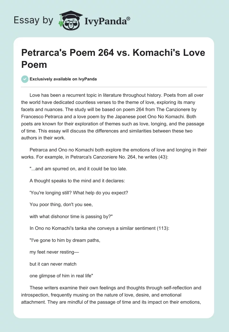 Petrarca's Poem 264 vs. Komachi's Love Poem. Page 1