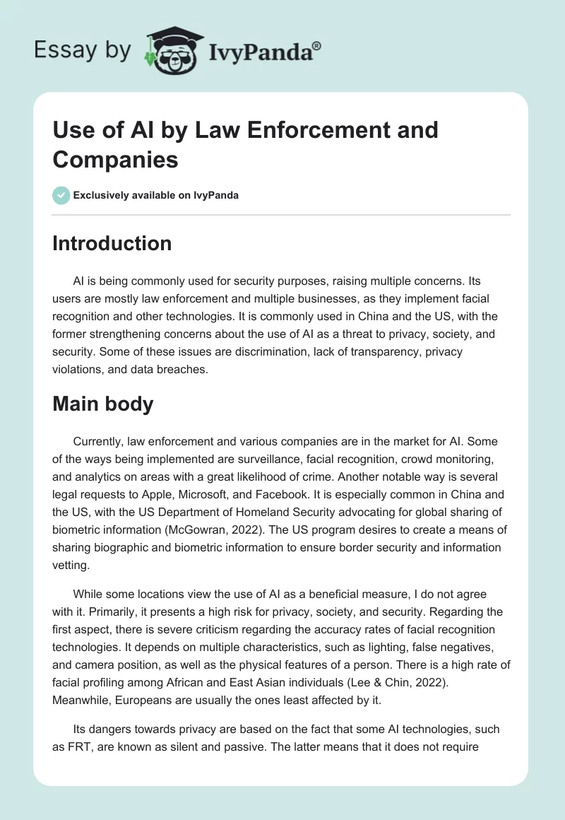Use of AI by Law Enforcement and Companies. Page 1