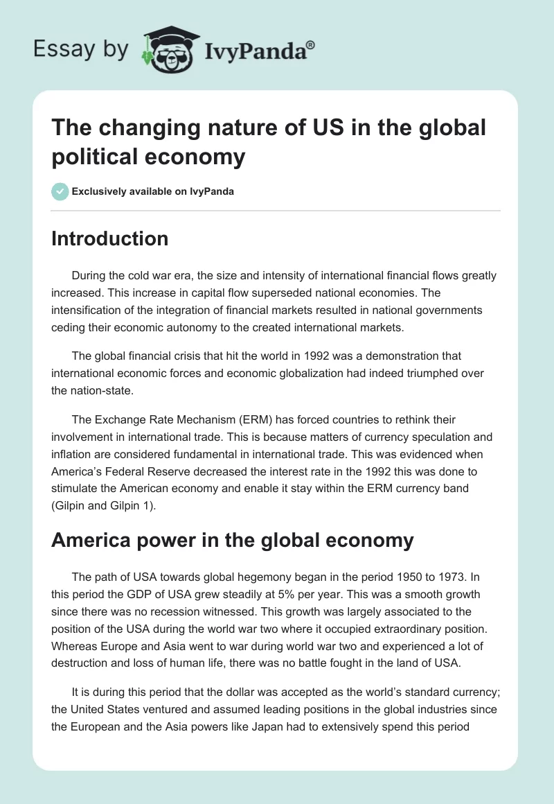 The changing nature of US in the global political economy. Page 1