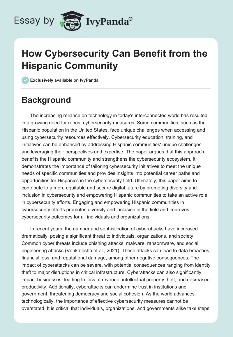 How Cybersecurity Can Benefit from the Hispanic Community. Page 1