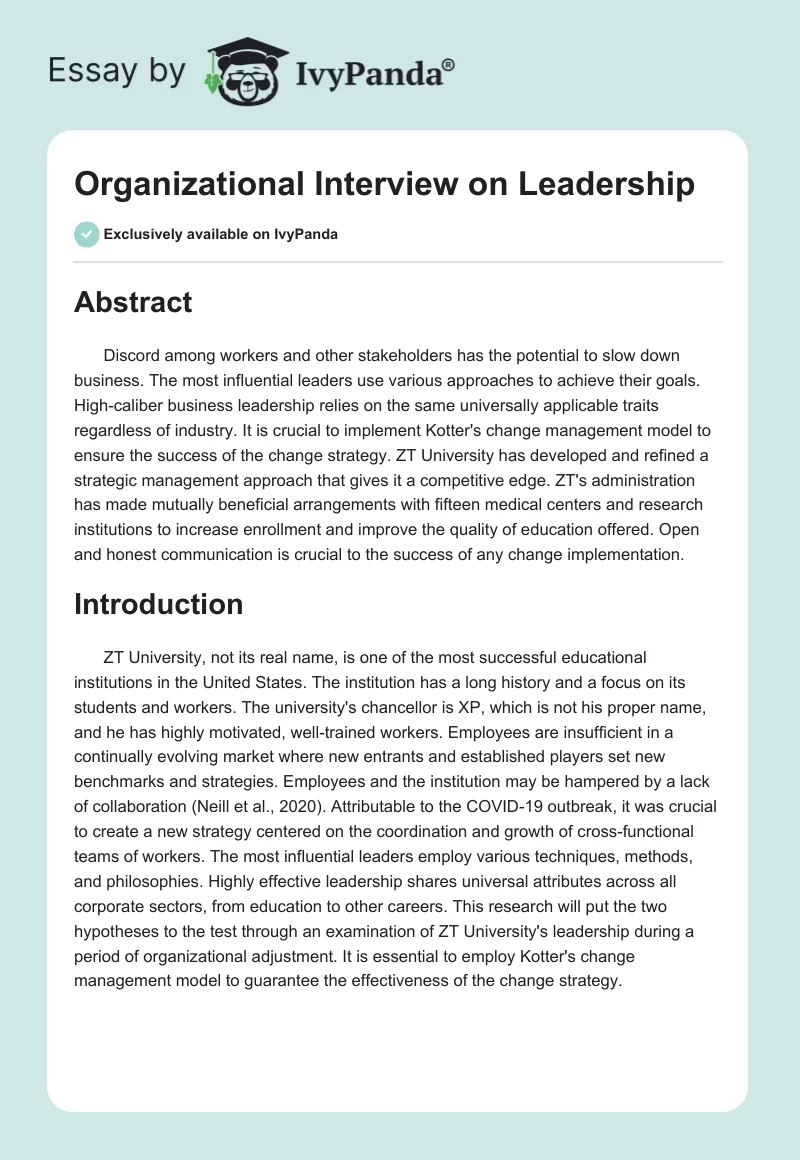Organizational Interview on Leadership. Page 1