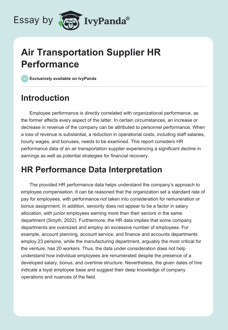 Air Transportation Supplier HR Performance. Page 1