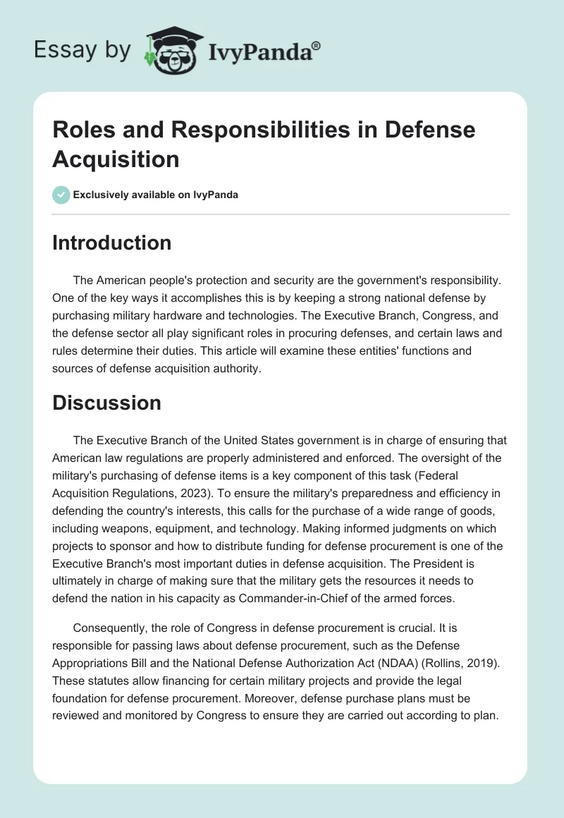 Roles and Responsibilities in Defense Acquisition. Page 1