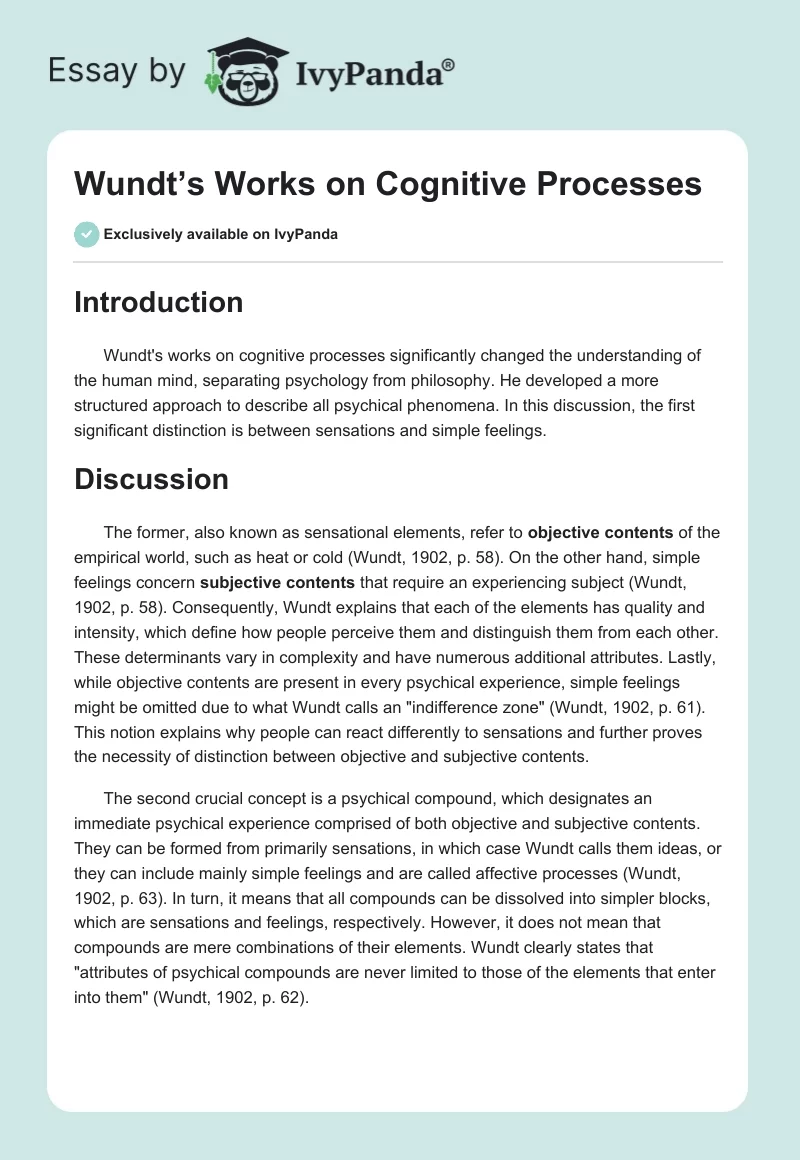 Wundt’s Works on Cognitive Processes. Page 1