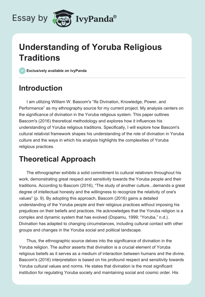 Understanding of Yoruba Religious Traditions. Page 1