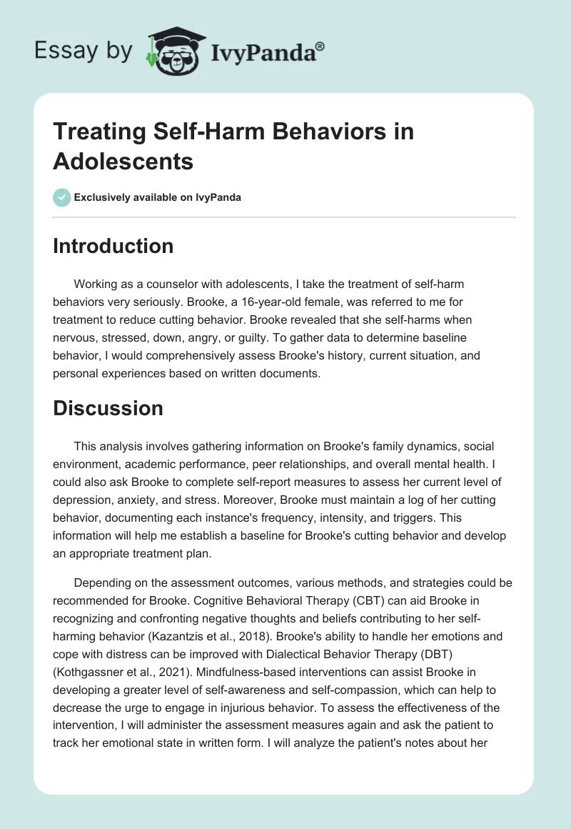 Treating Self-Harm Behaviors in Adolescents. Page 1