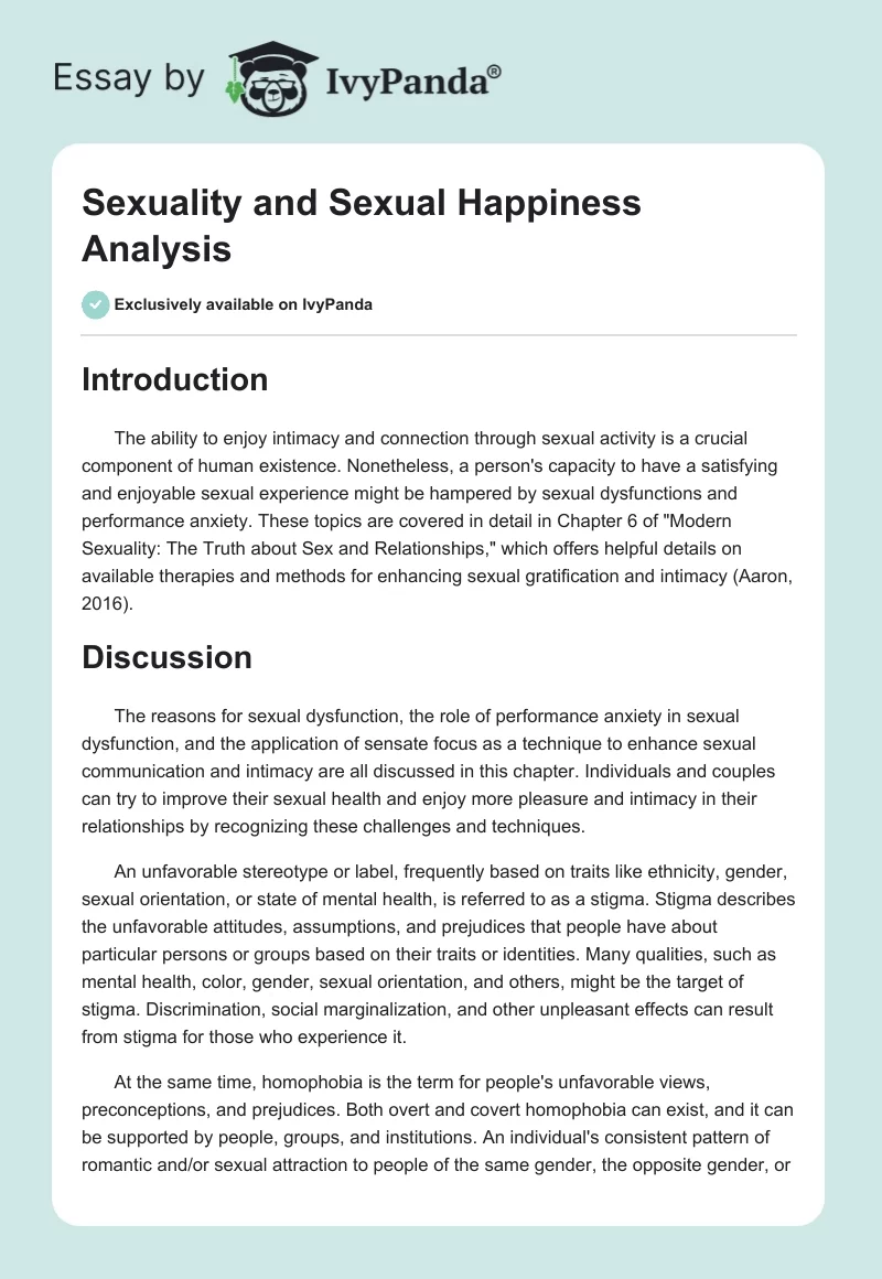 Sexuality and Sexual Happiness Analysis. Page 1