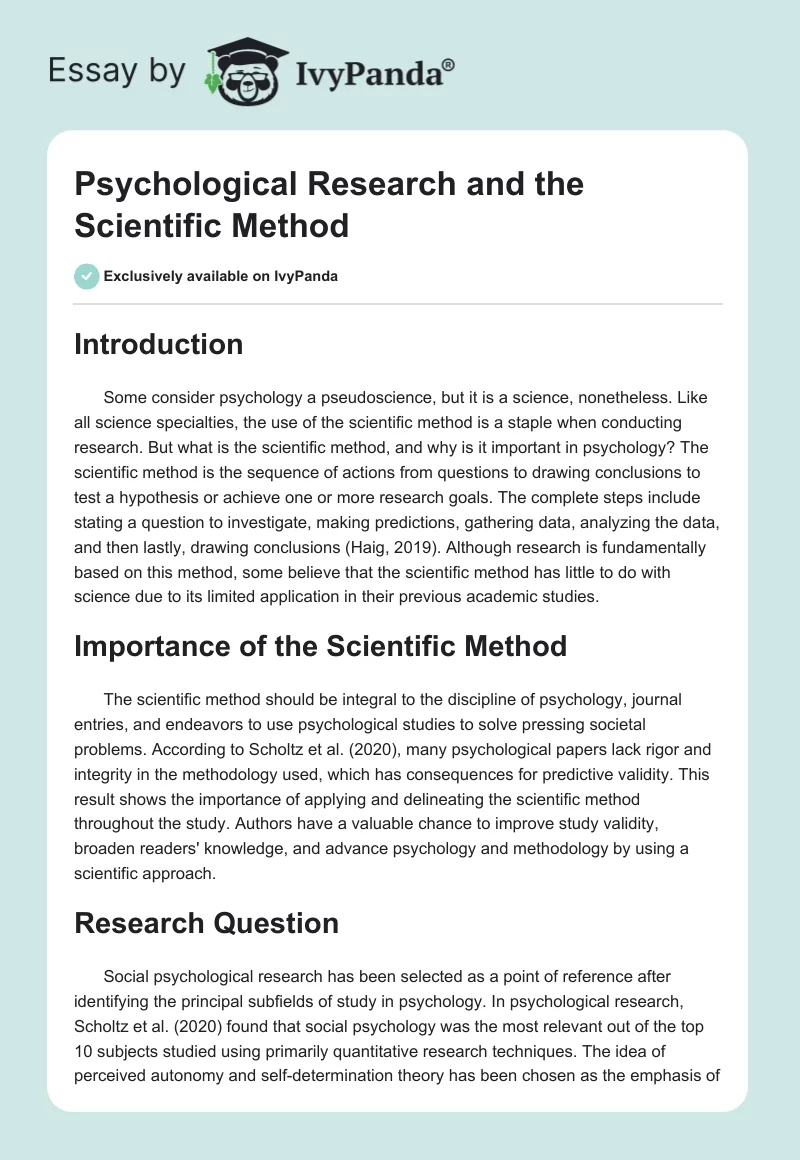 Psychological Research and the Scientific Method. Page 1