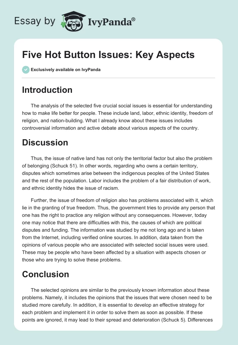 Five Hot Button Issues: Key Aspects. Page 1