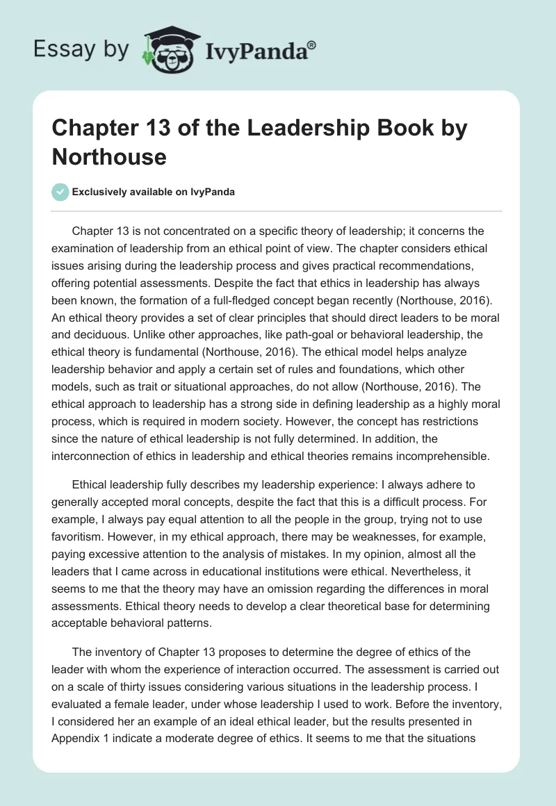 Chapter 13 of the Leadership Book by Northouse. Page 1