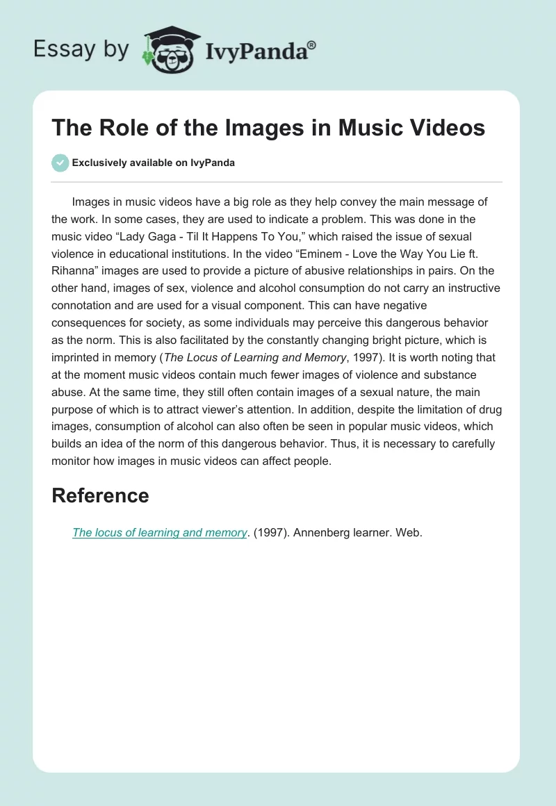 The Role of the Images in Music Videos. Page 1