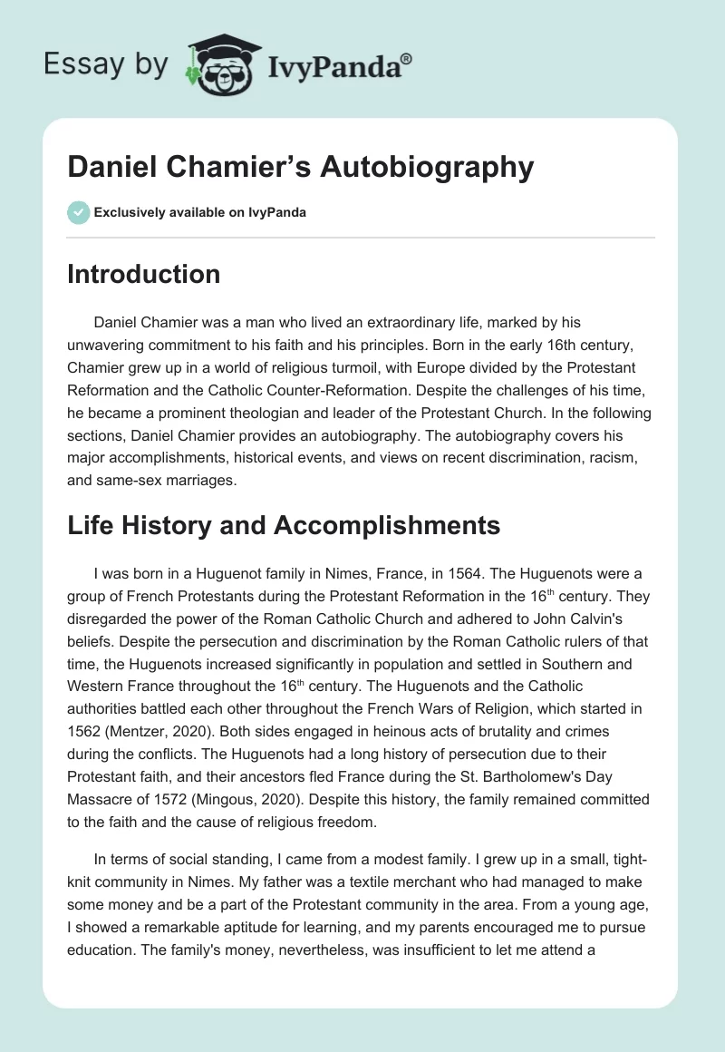 Daniel Chamier’s Autobiography. Page 1