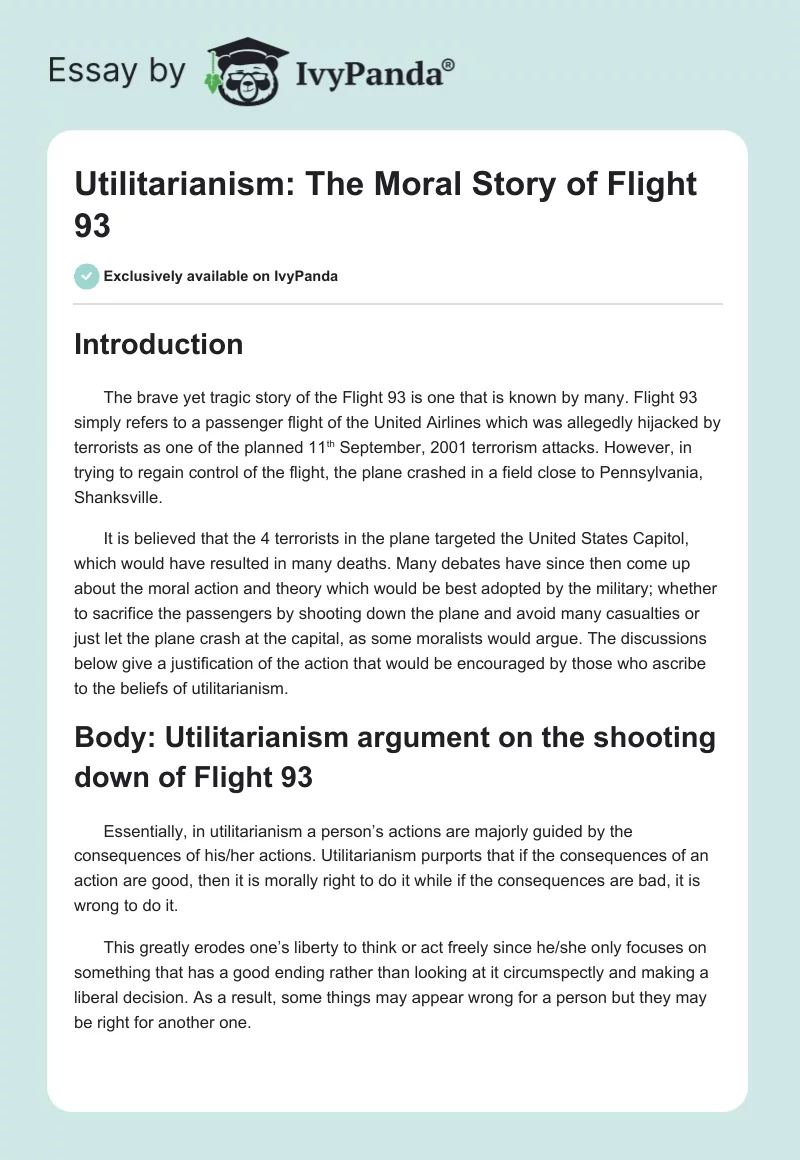 Utilitarianism: The Moral Story of Flight 93. Page 1