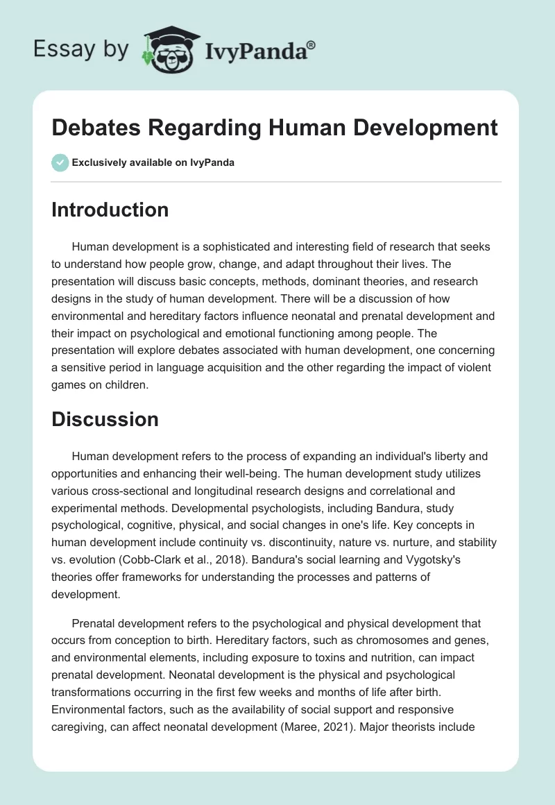 Debates Regarding Human Development. Page 1
