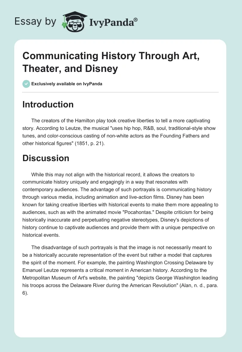 Communicating History Through Art, Theater, and Disney. Page 1
