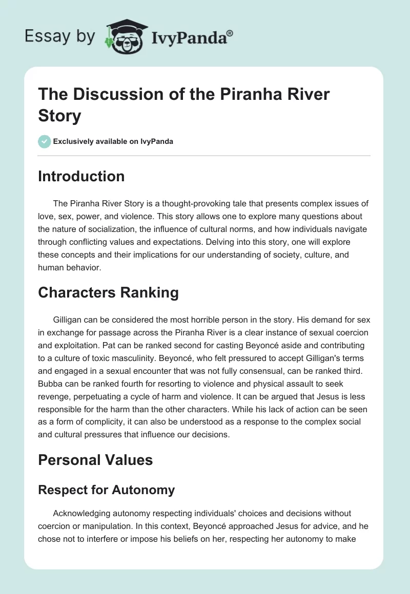 The Discussion of the Piranha River Story. Page 1