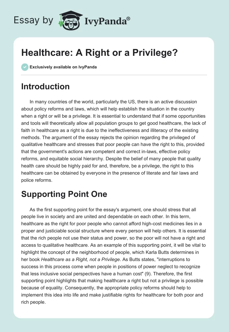 Healthcare: A Right or a Privilege?. Page 1