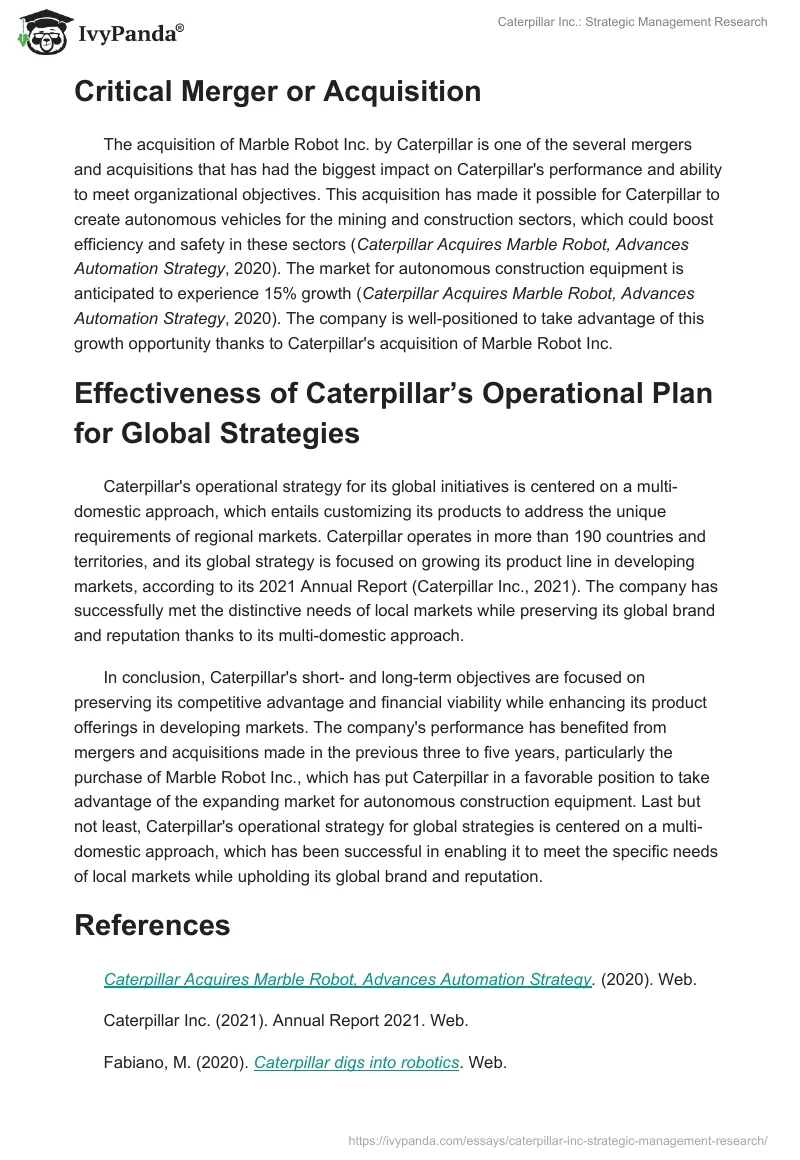 Caterpillar Inc.: Strategic Management Research. Page 2