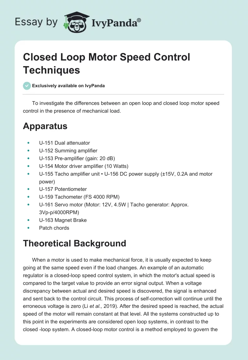 Closed Loop Motor Speed Control Techniques. Page 1