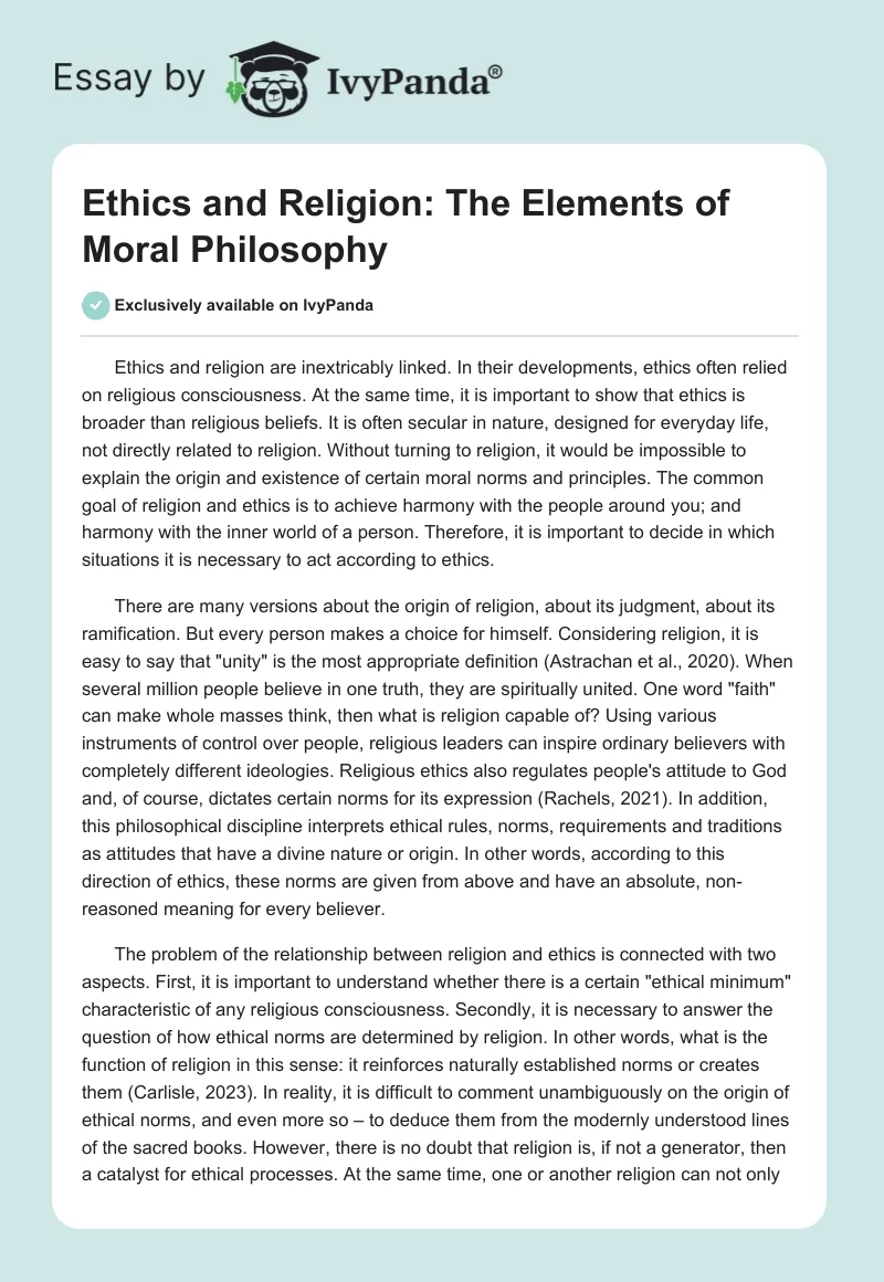 Ethics and Religion: The Elements of Moral Philosophy. Page 1