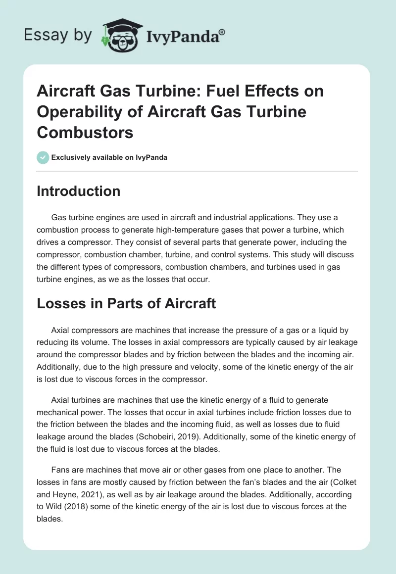 Aircraft Gas Turbine: Fuel Effects on Operability of Aircraft Gas Turbine Combustors. Page 1
