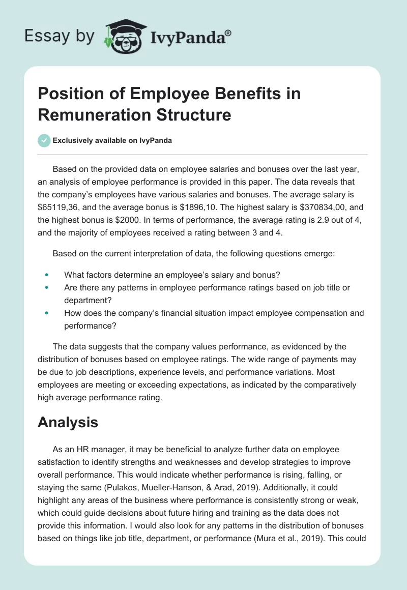 Position of Employee Benefits in Remuneration Structure. Page 1