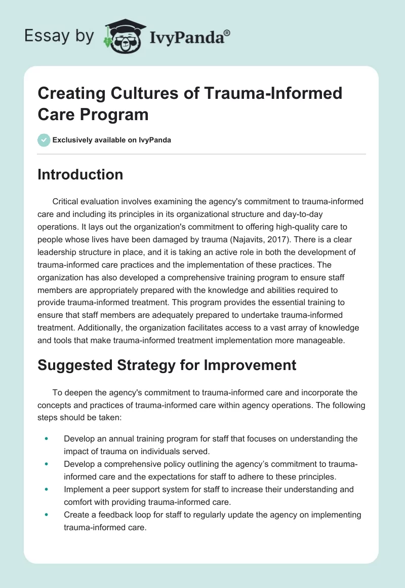 Creating Cultures of Trauma-Informed Care Program. Page 1
