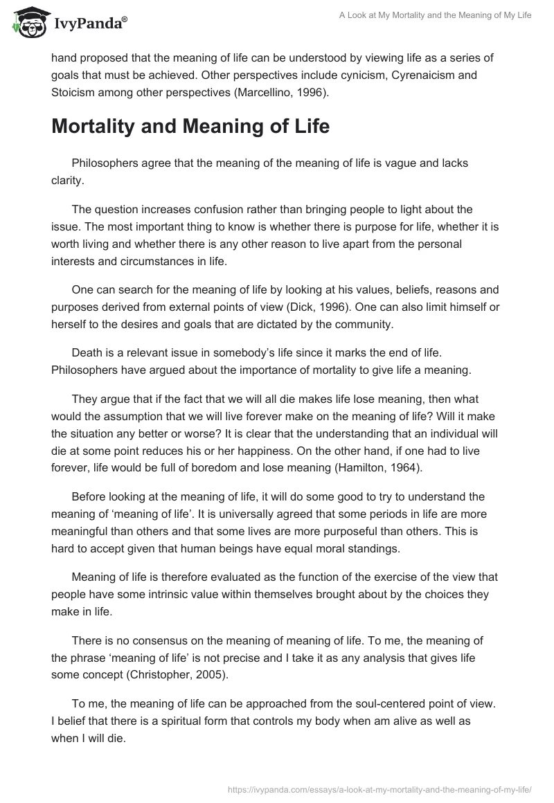A Look at My Mortality and the Meaning of My Life. Page 2