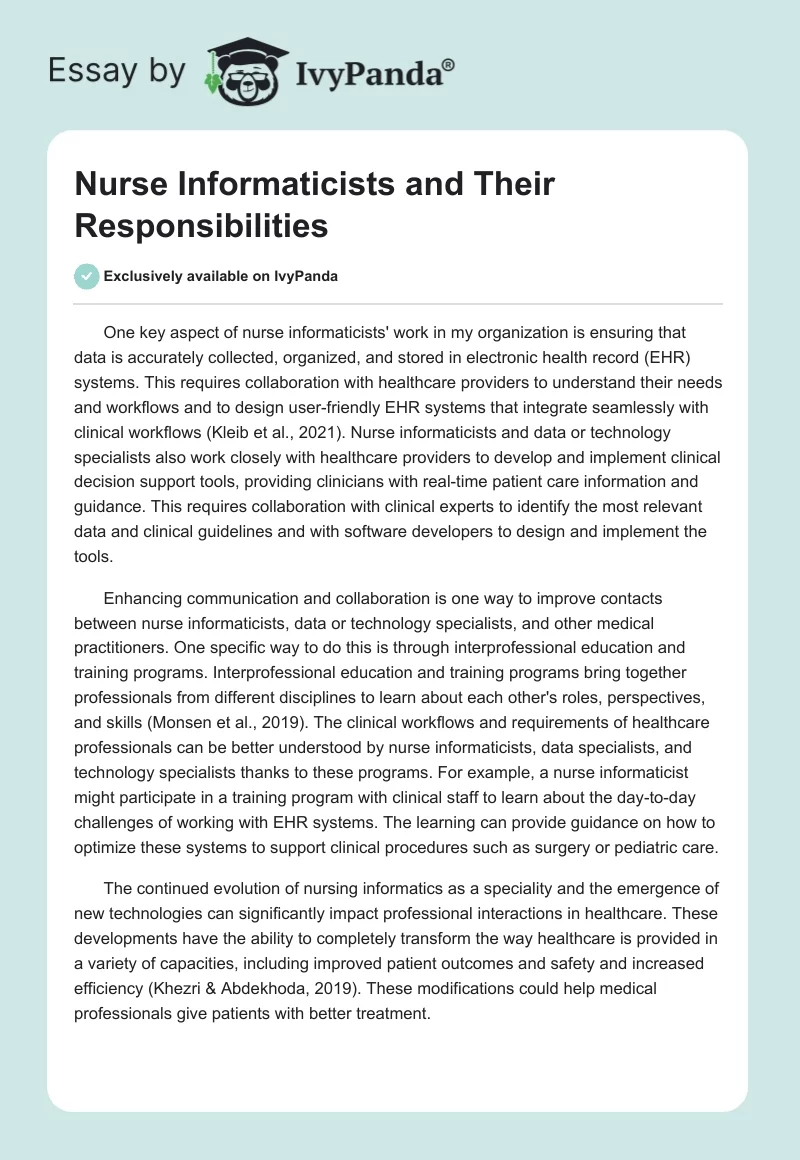 Nurse Informaticists and Their Responsibilities. Page 1