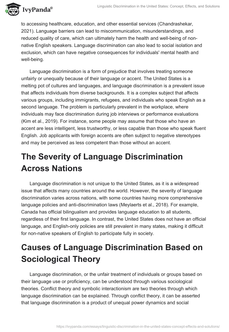 Linguistic Discrimination in the United States: Concept, Effects, and Solutions. Page 2
