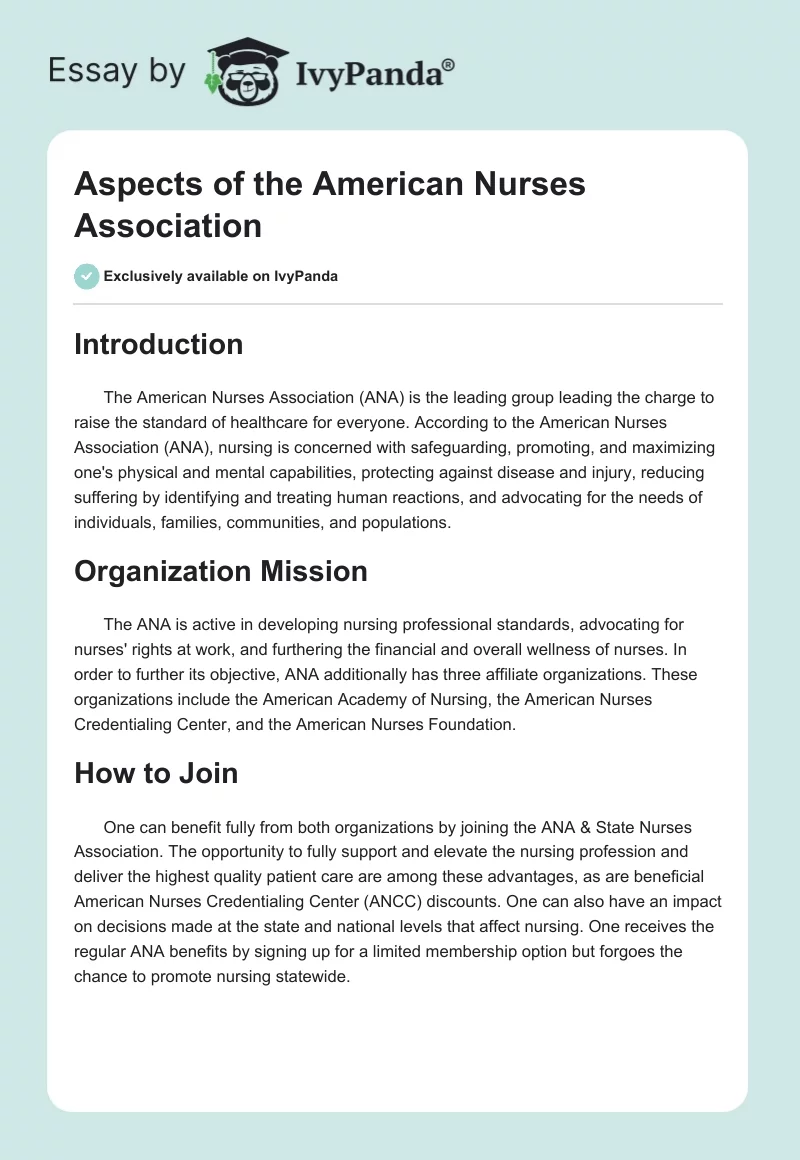 Aspects of the American Nurses Association. Page 1
