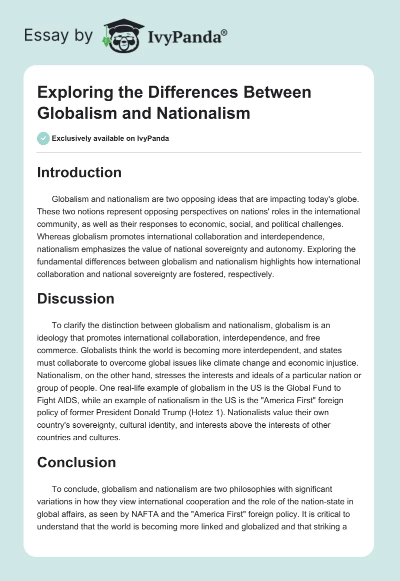 Exploring the Differences Between Globalism and Nationalism. Page 1