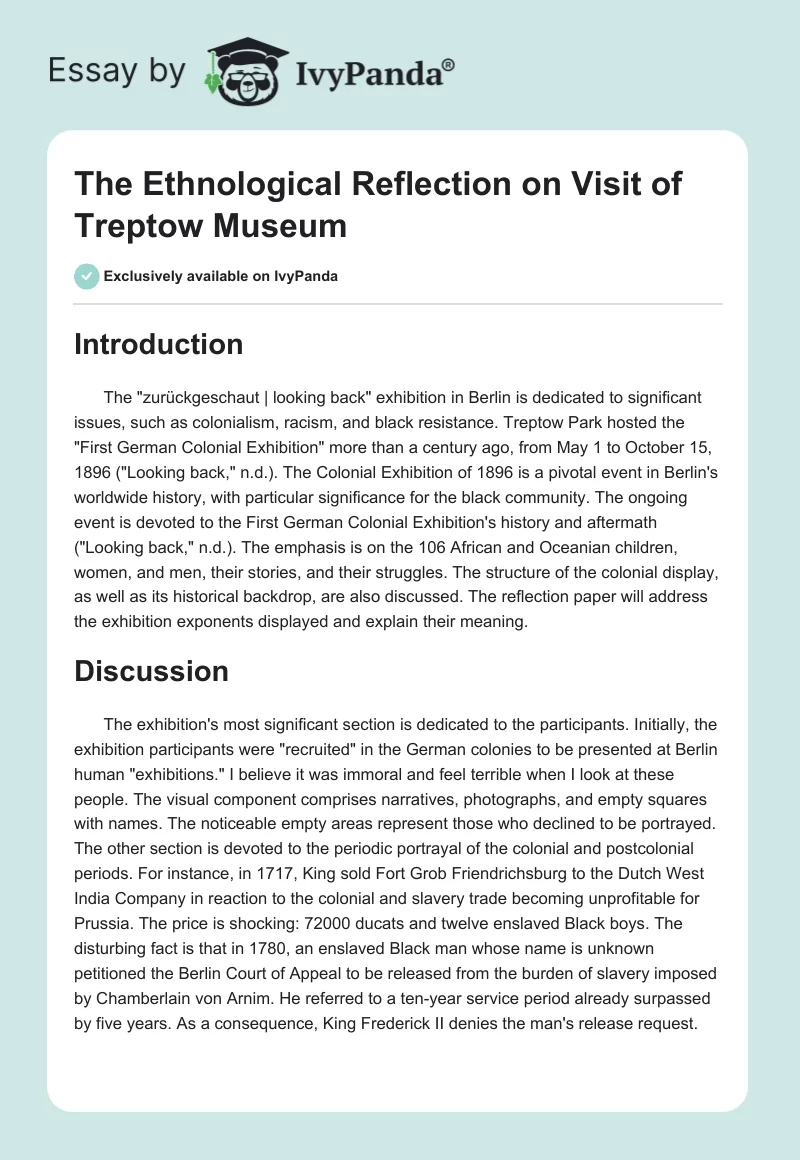The Ethnological Reflection on Visit of Treptow Museum. Page 1
