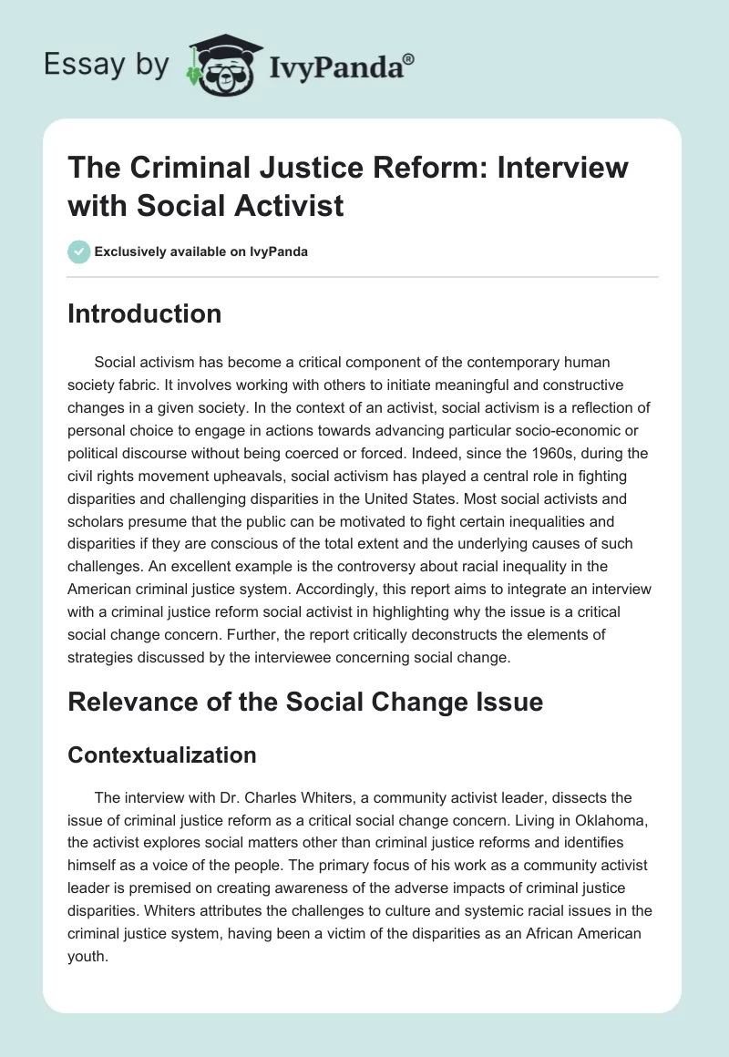 The Criminal Justice Reform: Interview with Social Activist. Page 1