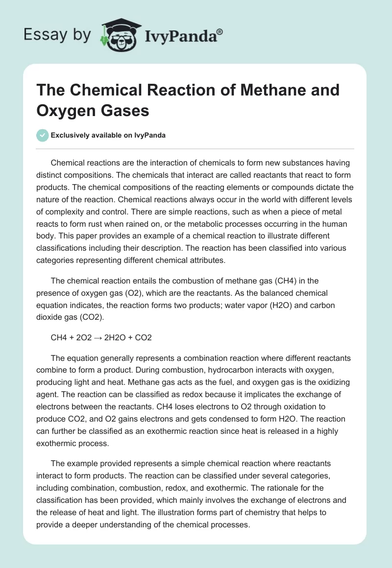 The Chemical Reaction of Methane and Oxygen Gases. Page 1