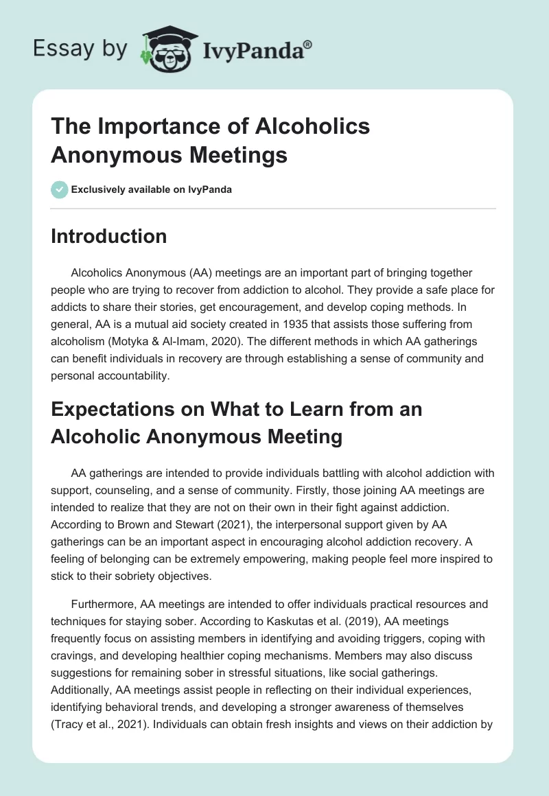 The Importance of Alcoholics Anonymous Meetings. Page 1