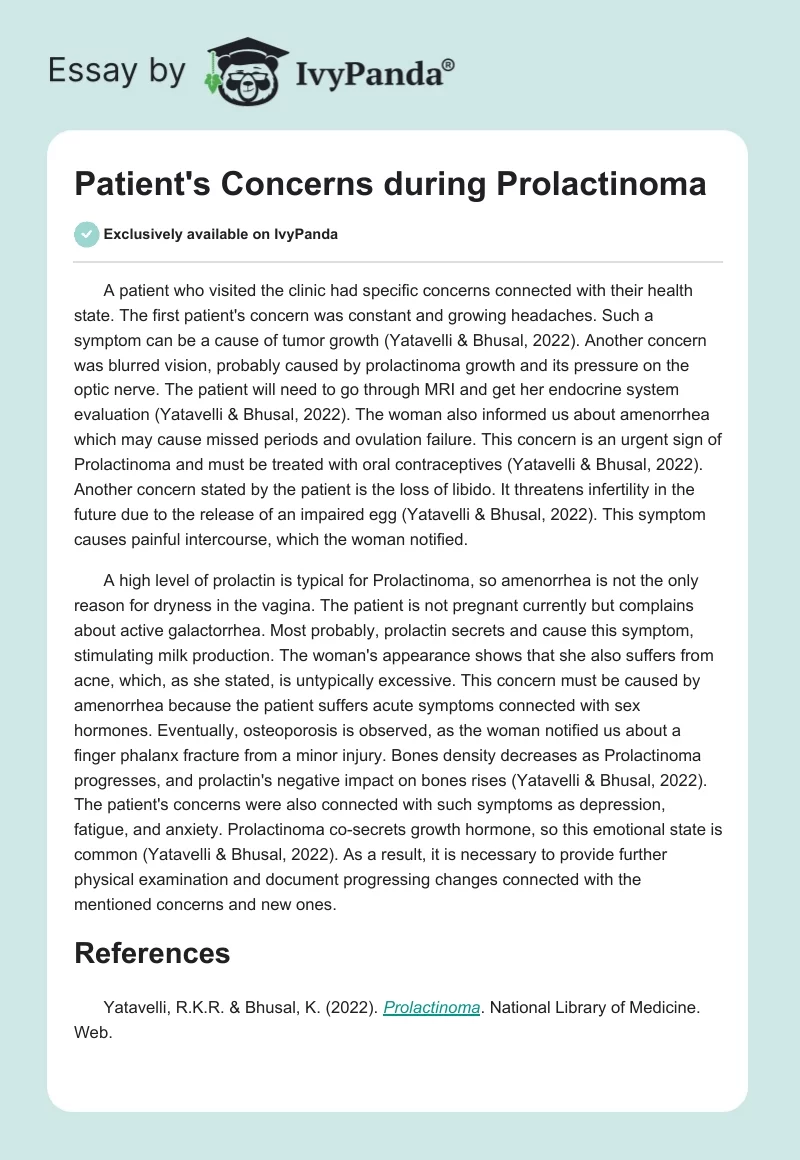 Patient's Concerns during Prolactinoma. Page 1
