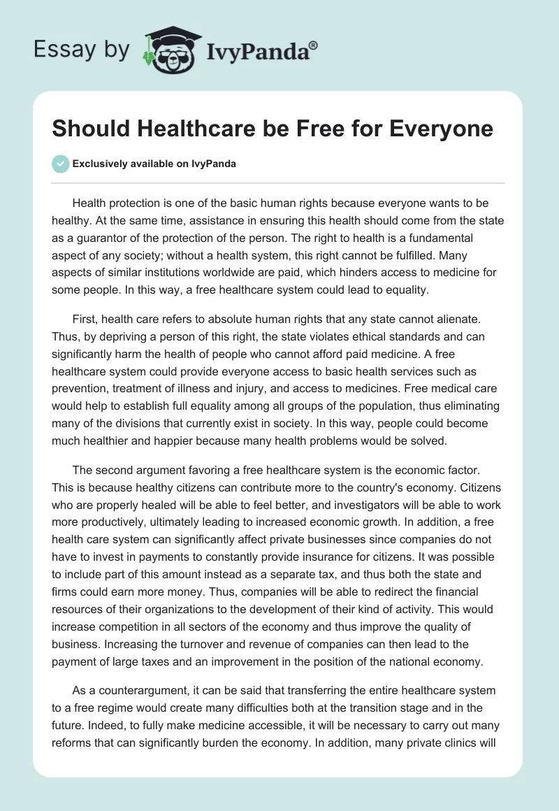 Should Healthcare be Free for Everyone. Page 1