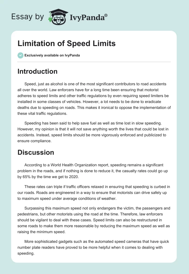 Limitation of Speed Limits. Page 1