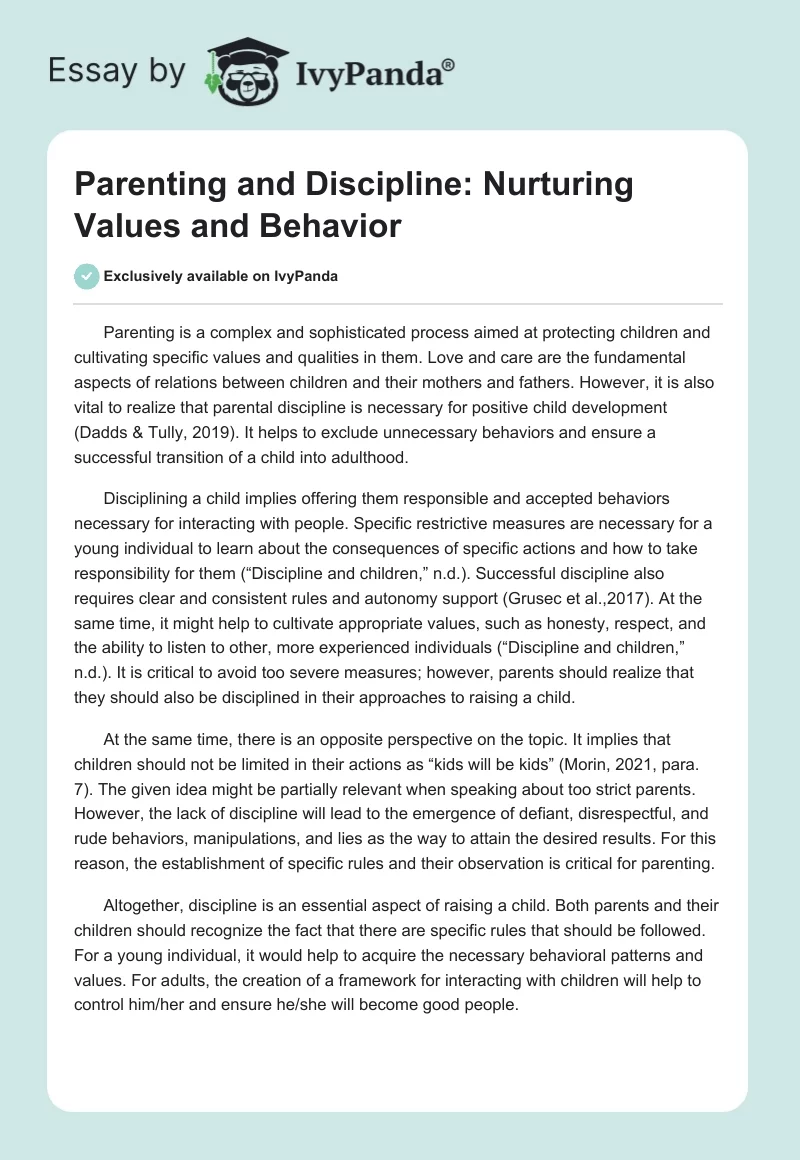 Parenting and Discipline: Nurturing Values and Behavior. Page 1