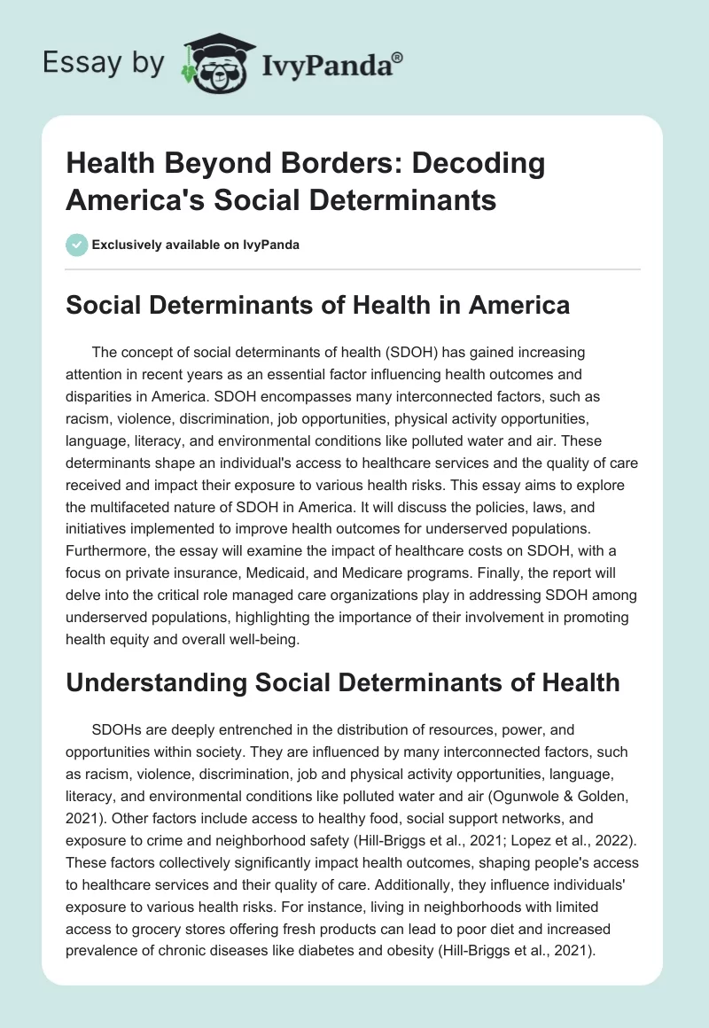 Health Beyond Borders: Decoding America's Social Determinants. Page 1