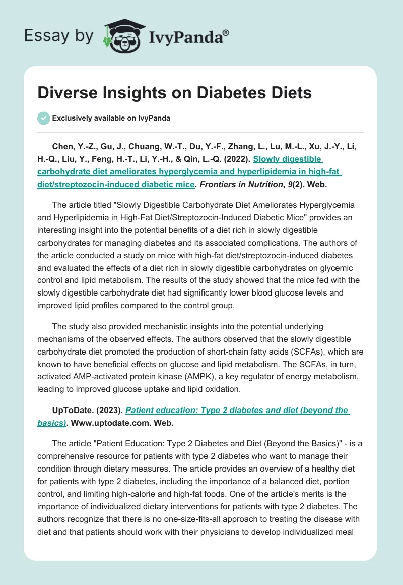 Diverse Insights on Diabetes Diets. Page 1