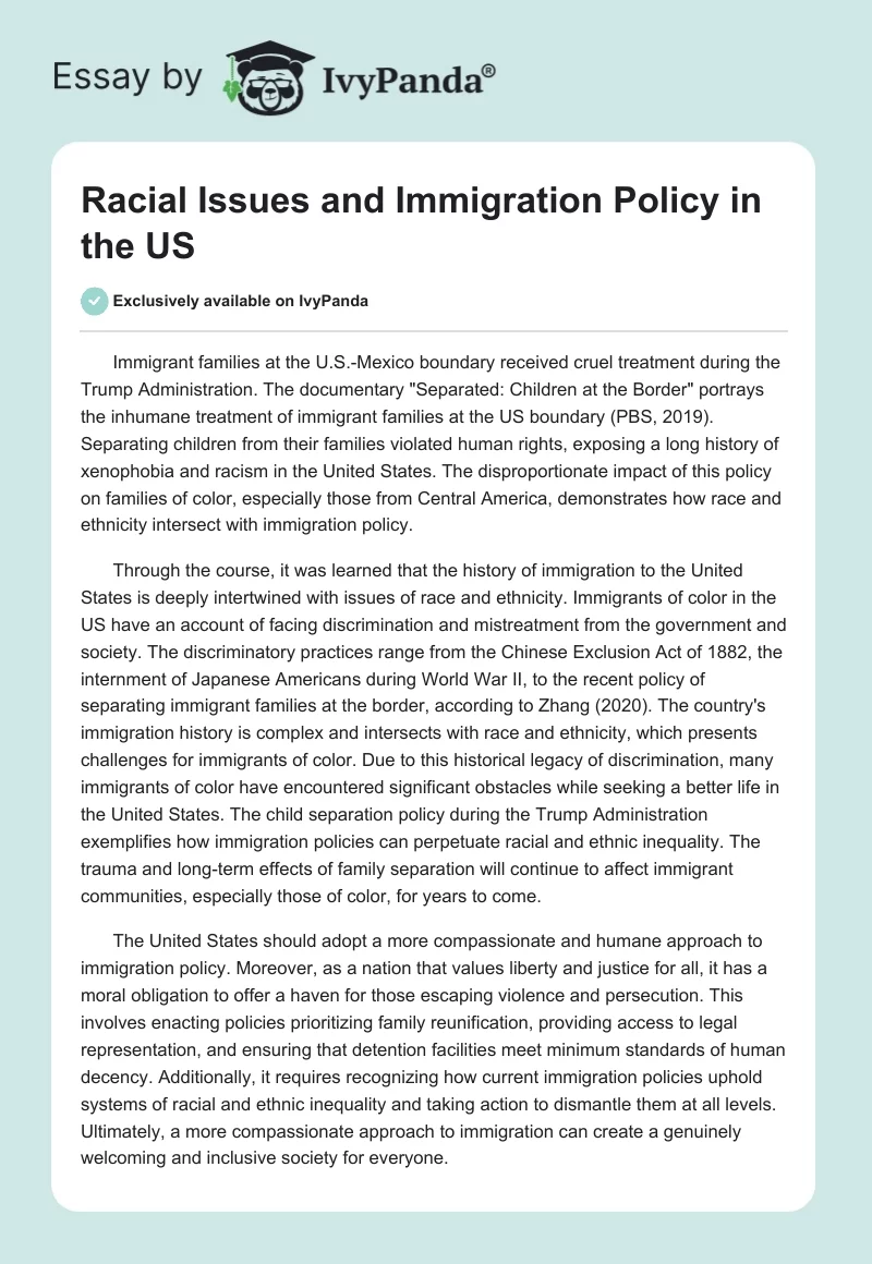 Racial Issues and Immigration Policy in the US. Page 1