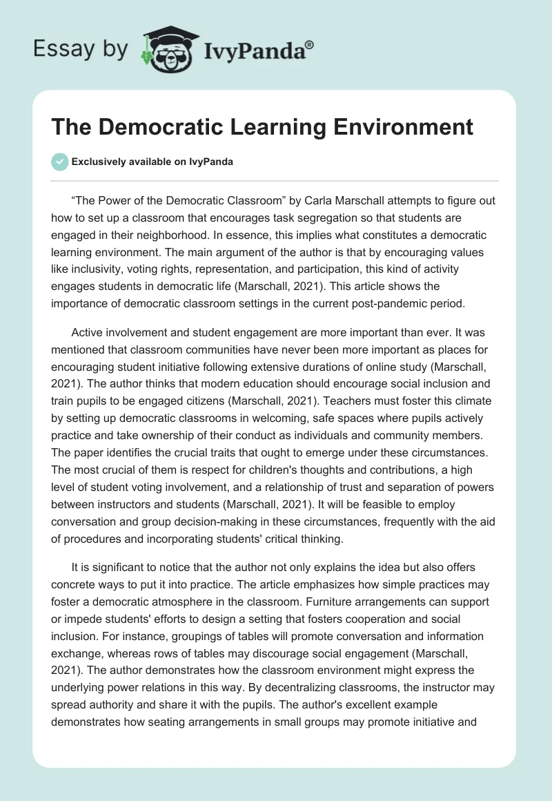 The Democratic Learning Environment. Page 1