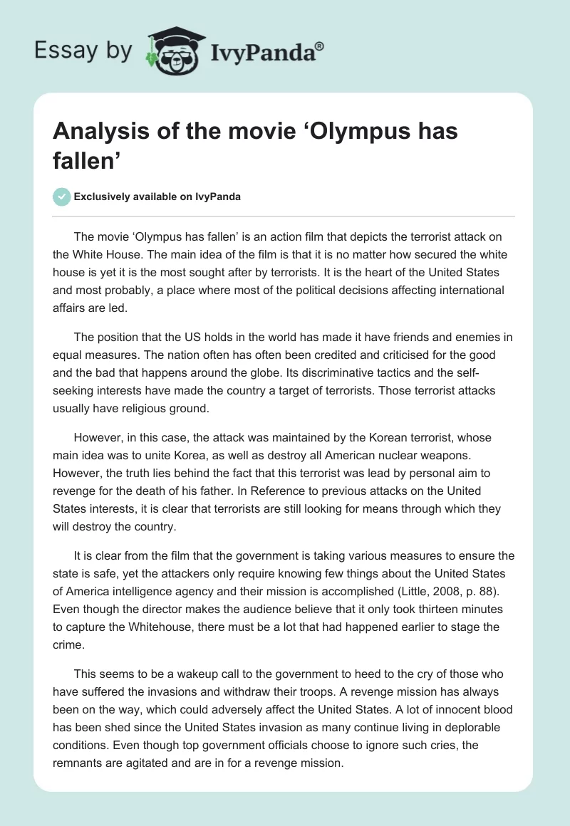 Analysis of the Movie ‘Olympus Has Fallen’. Page 1