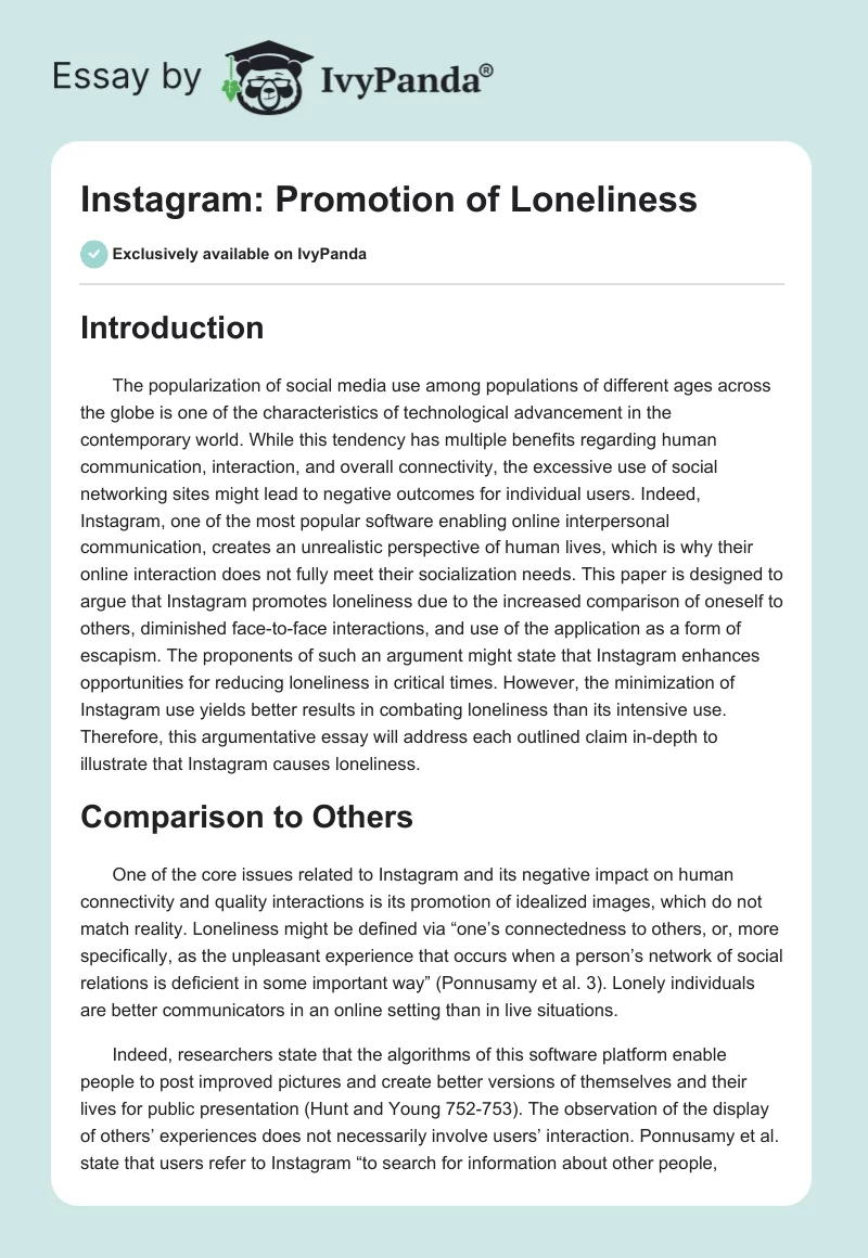 Instagram: Promotion of Loneliness. Page 1